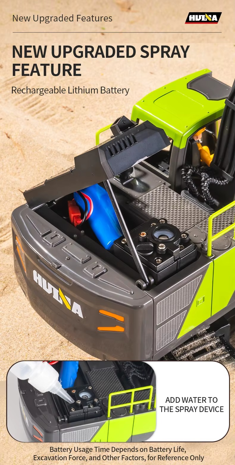 Huina 1661 - 1:18 RC Excavator | 2.4GHz 13CH Semi-Alloy Construction Digger with Alloy Bucket, Realistic Lights & Sound description image 5
