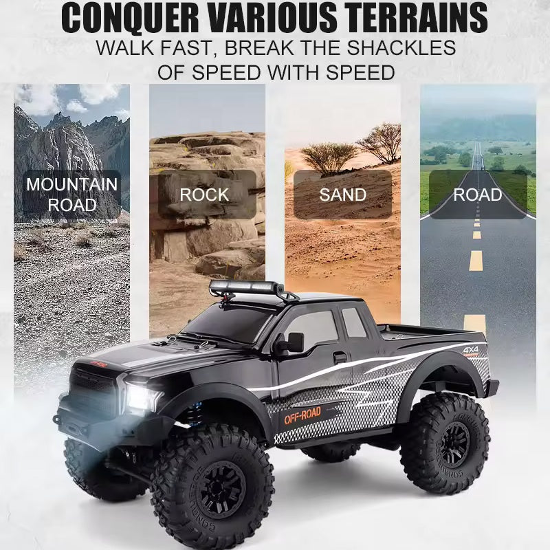 HB Toys HB-ZP1009 - 1:10 Scale 4WD RC Off-Road Climbing Truck, 15 km/h Remote Control Pickup with 540 Brushed Motor, 2.4GHz Control, LED Lights, IPX4 Splash Resistance and 7.4V Battery