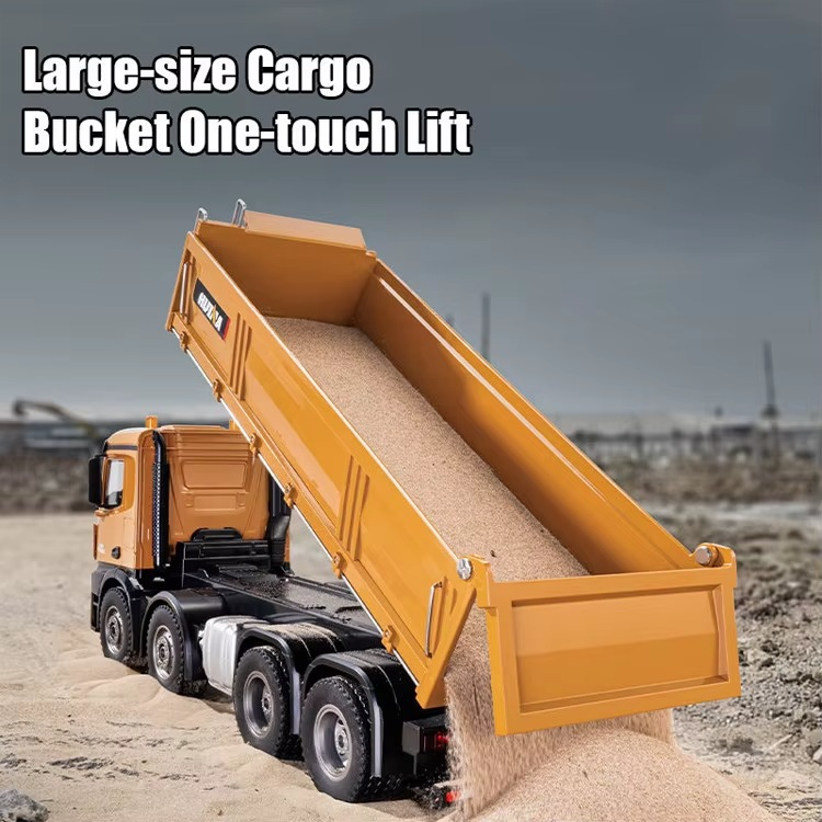 Huina 1536 1:14 RC Dump Truck | 12CH 8-Wheel Alloy Remote Control Construction Vehicle, Heavy Duty Engineering Truck Toy with 2.4GHz Control & Rechargeable Battery