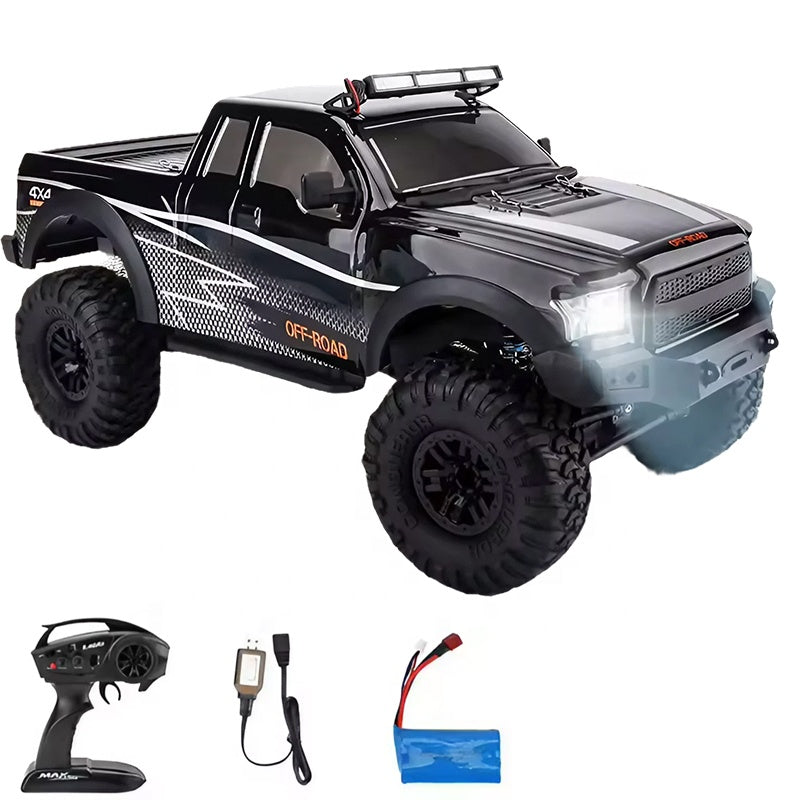 HB Toys HB-ZP1009 - 1:10 Scale 4WD RC Off-Road Climbing Truck, 15 km/h Remote Control Pickup with 540 Brushed Motor, 2.4GHz Control, LED Lights, IPX4 Splash Resistance and 7.4V Battery