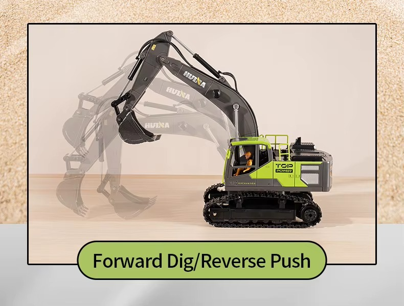 Huina 1661 - 1:18 RC Excavator | 2.4GHz 13CH Semi-Alloy Construction Digger with Alloy Bucket, Realistic Lights & Sound description image 11