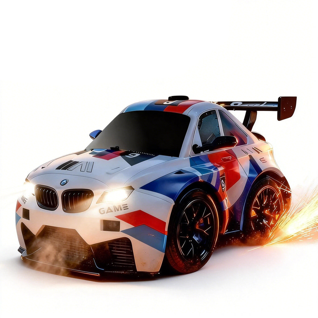 SM4 BMW M4 - Short Axis Spark Drift RC Car 2.4GHz Remote Control Racing Car with LED Lights, Spark Effect, Drift Tires, Rechargeable High Speed RC Car for Kids
