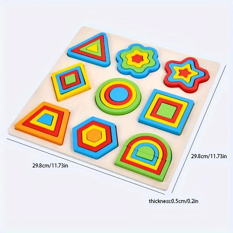 Wooden Geometric Shape Puzzle Board for Kids | Montessori Shape Sorter Educational Toy | Preschool Learning Activity Toy - JT2511-57