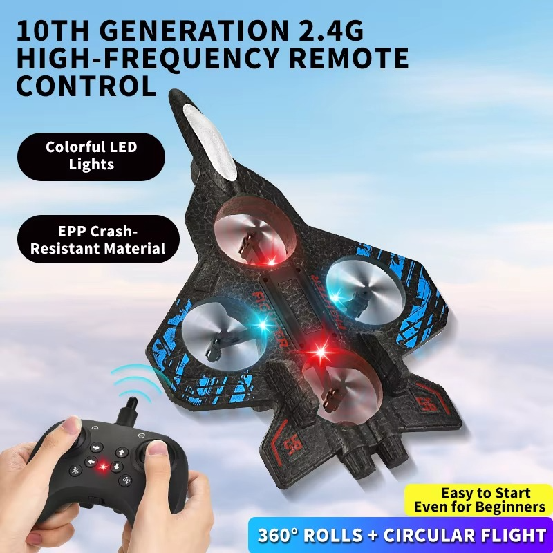 E35 RC Fighter Plane with LED Lights | 2.4GHz Remote Control Flying Jet Toy