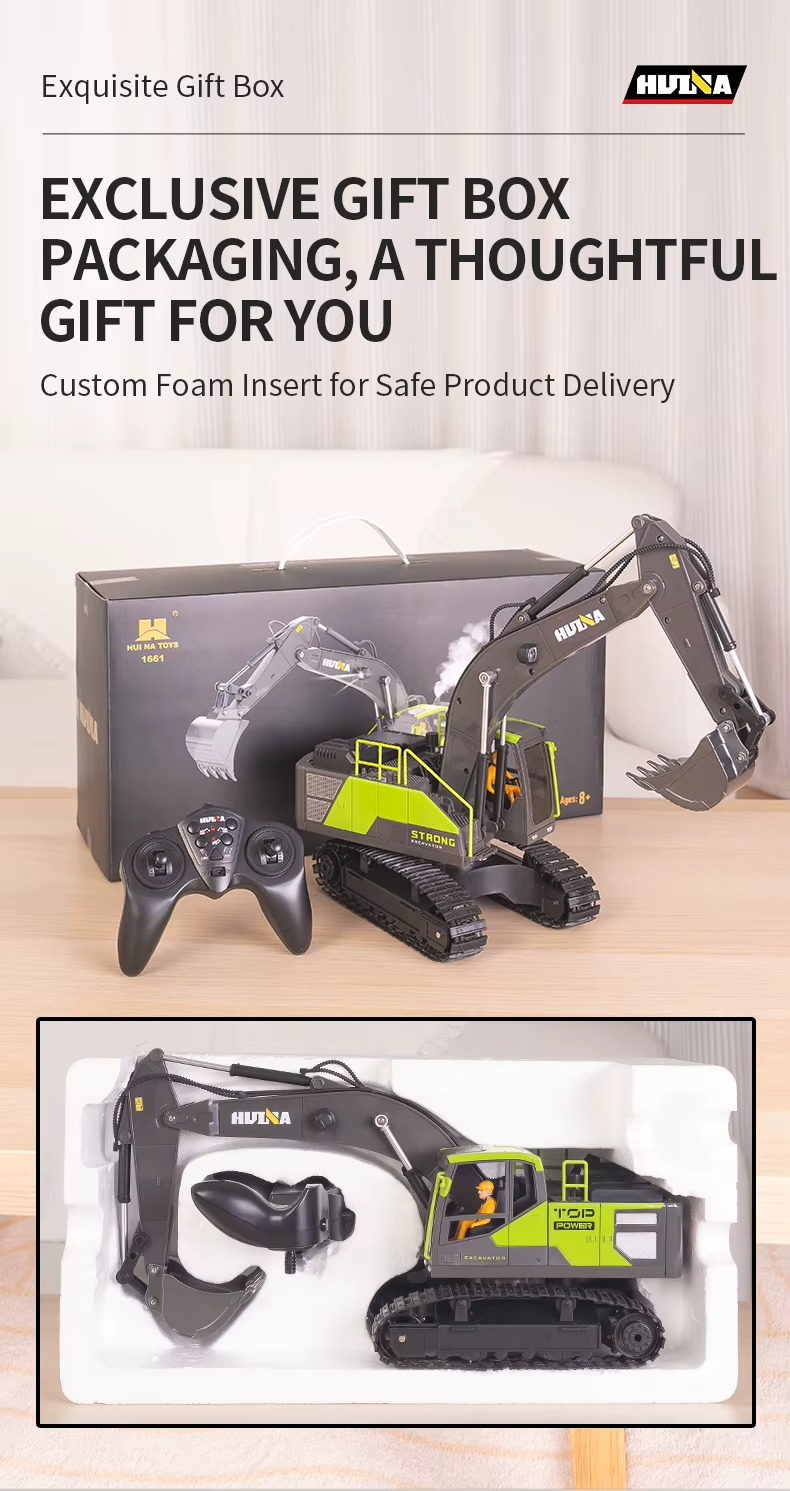 Huina 1661 - 1:18 RC Excavator | 2.4GHz 13CH Semi-Alloy Construction Digger with Alloy Bucket, Realistic Lights & Sound description image 7