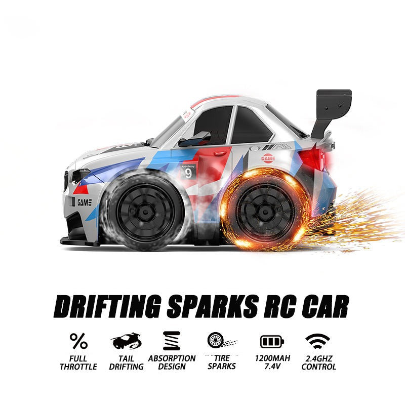SM4 BMW M4 - Short Axis Spark Drift RC Car 2.4GHz Remote Control Racing Car with LED Lights, Spark Effect, Drift Tires, Rechargeable High Speed RC Car for Kids