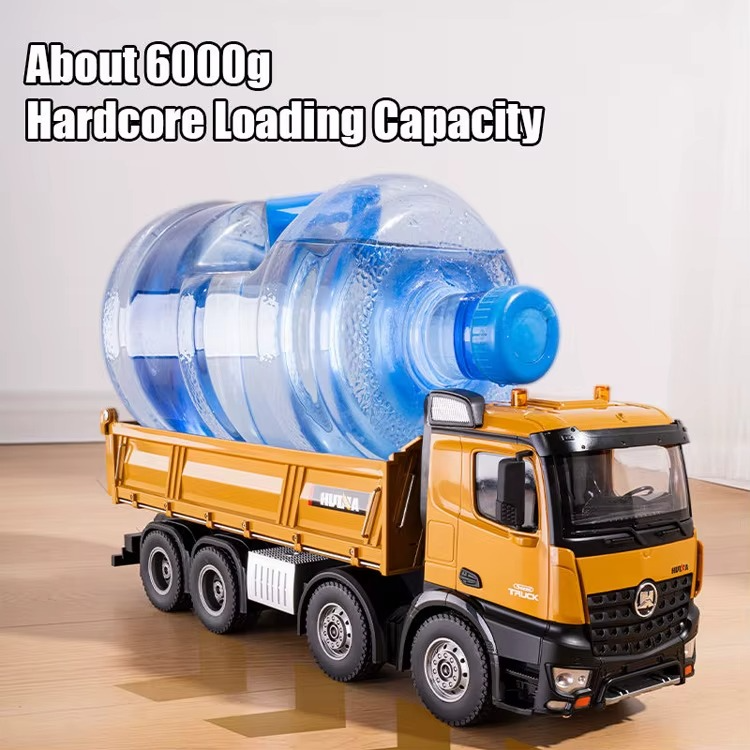 Huina 1536 1:14 RC Dump Truck | 12CH 8-Wheel Alloy Remote Control Construction Vehicle, Heavy Duty Engineering Truck Toy with 2.4GHz Control & Rechargeable Battery