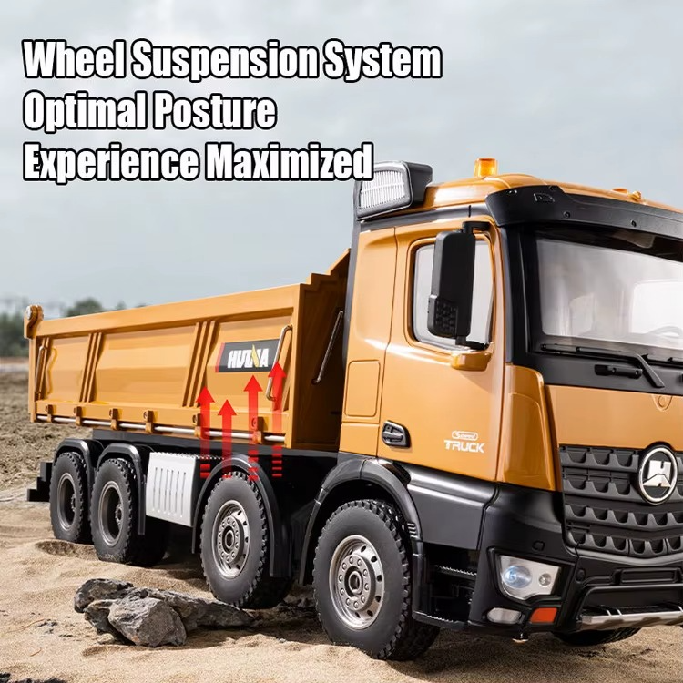 Huina 1536 1:14 RC Dump Truck | 12CH 8-Wheel Alloy Remote Control Construction Vehicle, Heavy Duty Engineering Truck Toy with 2.4GHz Control & Rechargeable Battery
