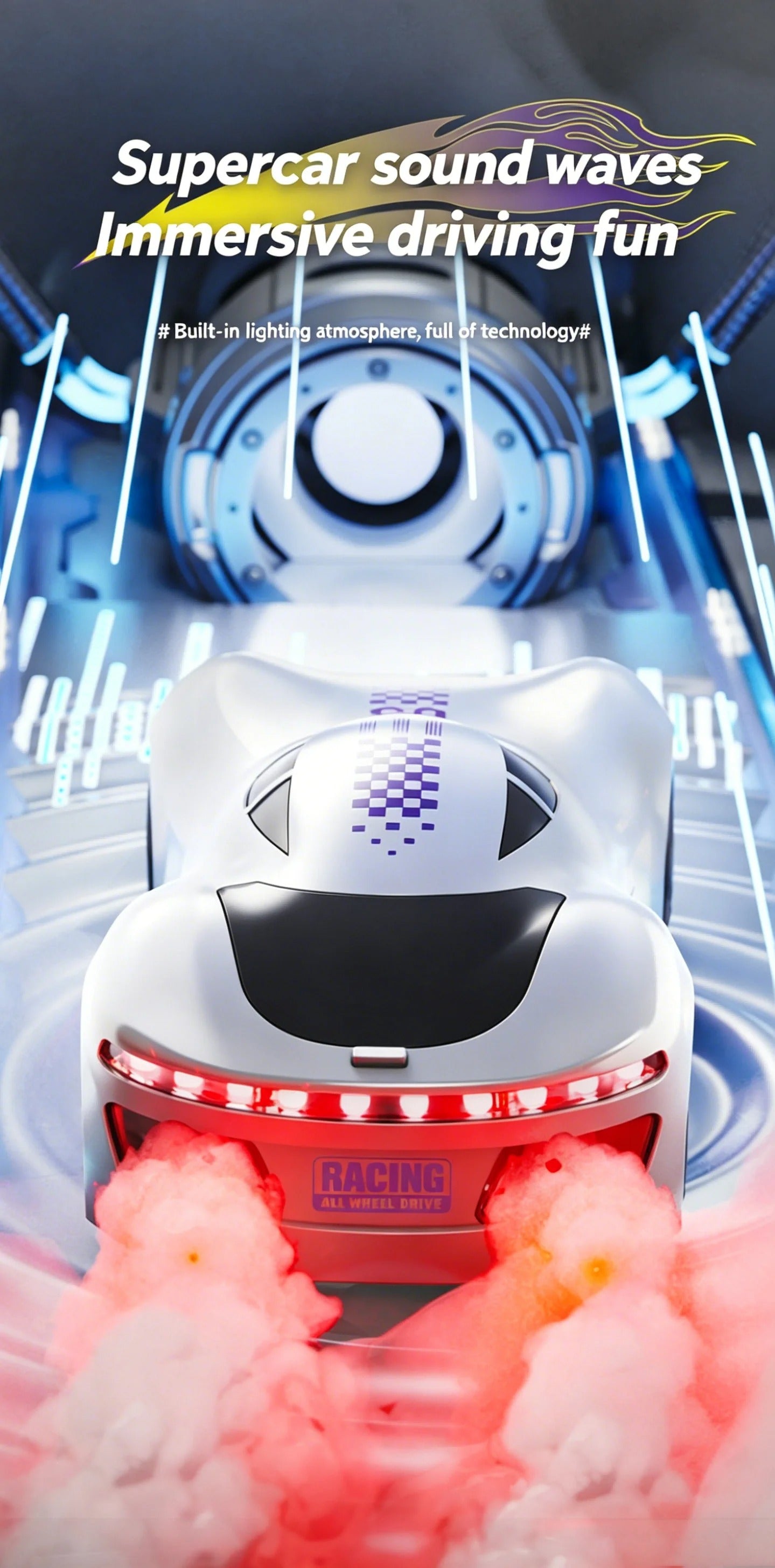 NEW ENERGY Drift Spray Remote Control Stunt Car for Kids, 4WD Rechargeable Sci-Fi Racing Car with 360° Rotation, Mecanum Wheels, Voice Control, Music, LED Lights and Water Spray Effect description image 8