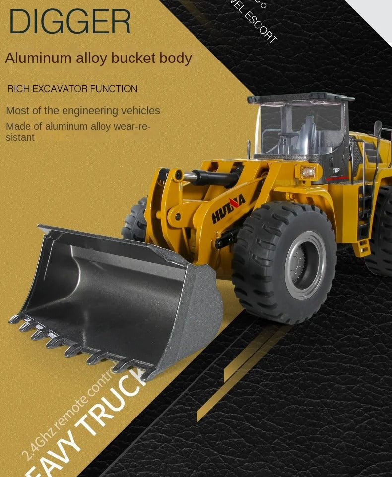 Huina 1583 - 1:14 24CH RC Wheel Loader, Semi-Alloy Construction Vehicle with 2.4GHz Remote Control, Working Metal Bucket and Loader Arm, LED Lights, Sound Effects, Rechargeable Battery Included description image 8