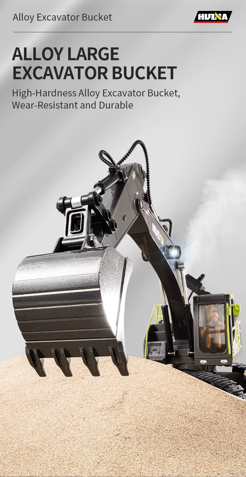 Huina 1661 - 1:18 RC Excavator | 2.4GHz 13CH Semi-Alloy Construction Digger with Alloy Bucket, Realistic Lights & Sound description image 9
