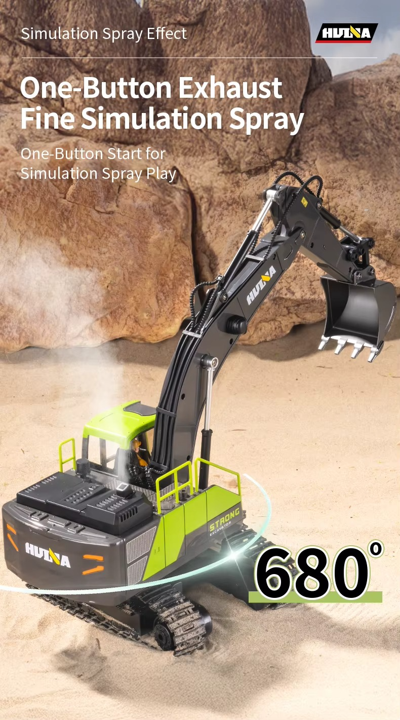 Huina 1661 - 1:18 RC Excavator | 2.4GHz 13CH Semi-Alloy Construction Digger with Alloy Bucket, Realistic Lights & Sound description image 10