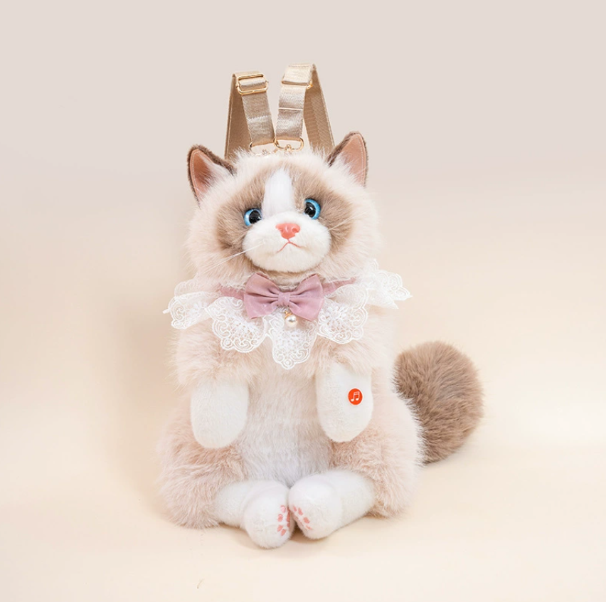 Realistic Ragdoll Cat Plush Backpack | Cute Soft Toy Cat Shoulder Bag with Adjustable Straps | Animal Backpack for Girls, Kids & Cat Lovers