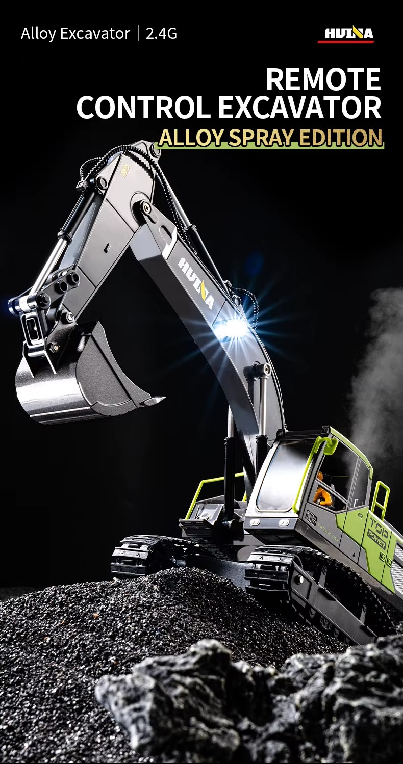Huina 1661 - 1:18 RC Excavator | 2.4GHz 13CH Semi-Alloy Construction Digger with Alloy Bucket, Realistic Lights & Sound description image 1