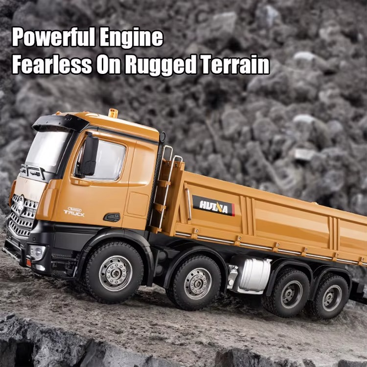 Huina 1536 1:14 RC Dump Truck | 12CH 8-Wheel Alloy Remote Control Construction Vehicle, Heavy Duty Engineering Truck Toy with 2.4GHz Control & Rechargeable Battery