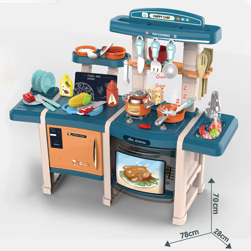 70CM Kitchen Spray Play Set for Kids | 45PCS Interactive Cooking Station with Realistic Mist Spray, Water Circulation Sink, Oven, Stove & Kitchen Accessories (Age 3+) - MJL-713 description image 2