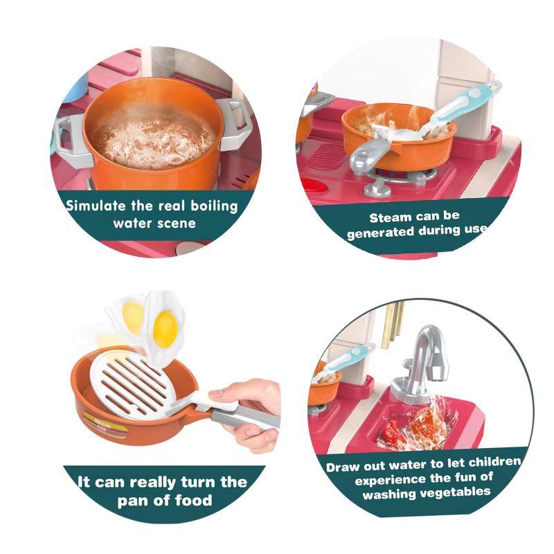 70CM Kitchen Spray Play Set for Kids | 45PCS Interactive Cooking Station with Realistic Mist Spray, Water Circulation Sink, Oven, Stove & Kitchen Accessories (Age 3+) - MJL-713 description image 1