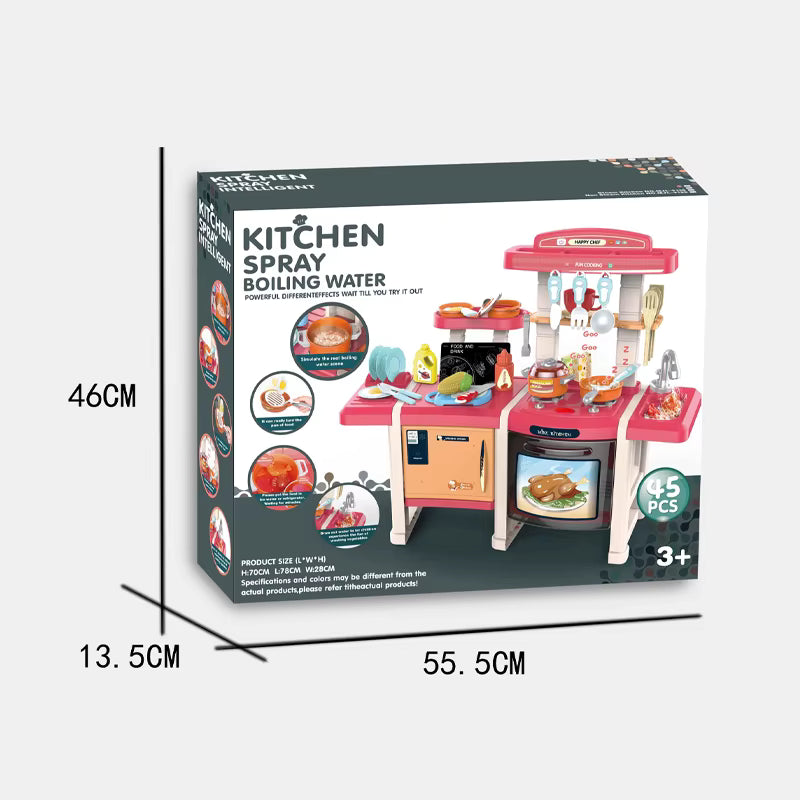 70CM Kitchen Spray Play Set for Kids | 45PCS Interactive Cooking Station with Realistic Mist Spray, Water Circulation Sink, Oven, Stove & Kitchen Accessories (Age 3+) - MJL-713 description image 4