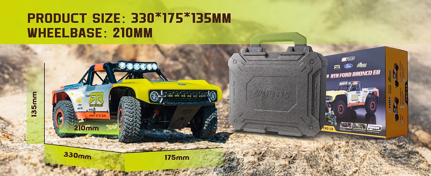 FMS 11871 RS24-BL - 1:18 Scale, Ford Bronco U4 Funhaver Brushless RC Truck, 4WD, 45 km/h, 2.4 GHz Radio, LED Lights, Off-Road Racing Design, (Battery and Charger Not Included) description image 9