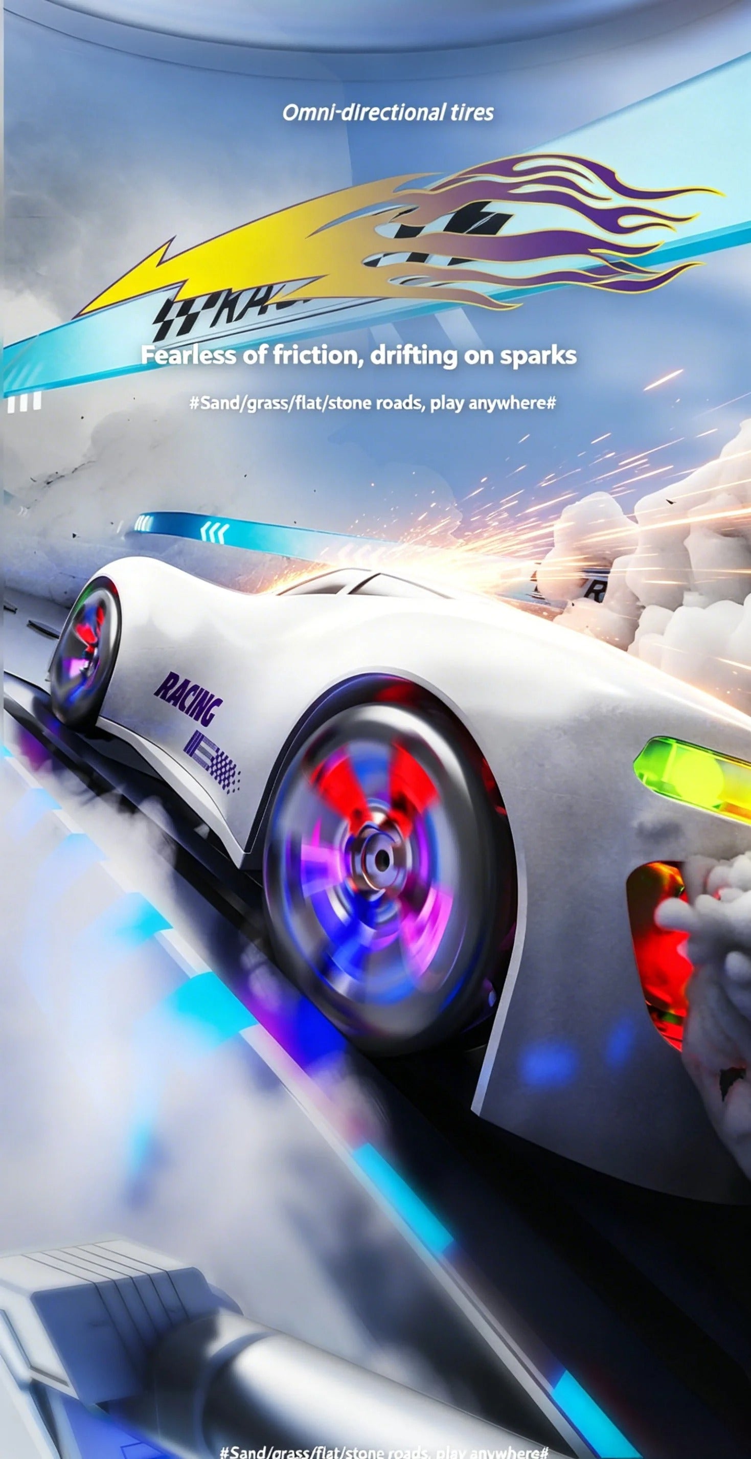 NEW ENERGY Drift Spray Remote Control Stunt Car for Kids, 4WD Rechargeable Sci-Fi Racing Car with 360° Rotation, Mecanum Wheels, Voice Control, Music, LED Lights and Water Spray Effect description image 9