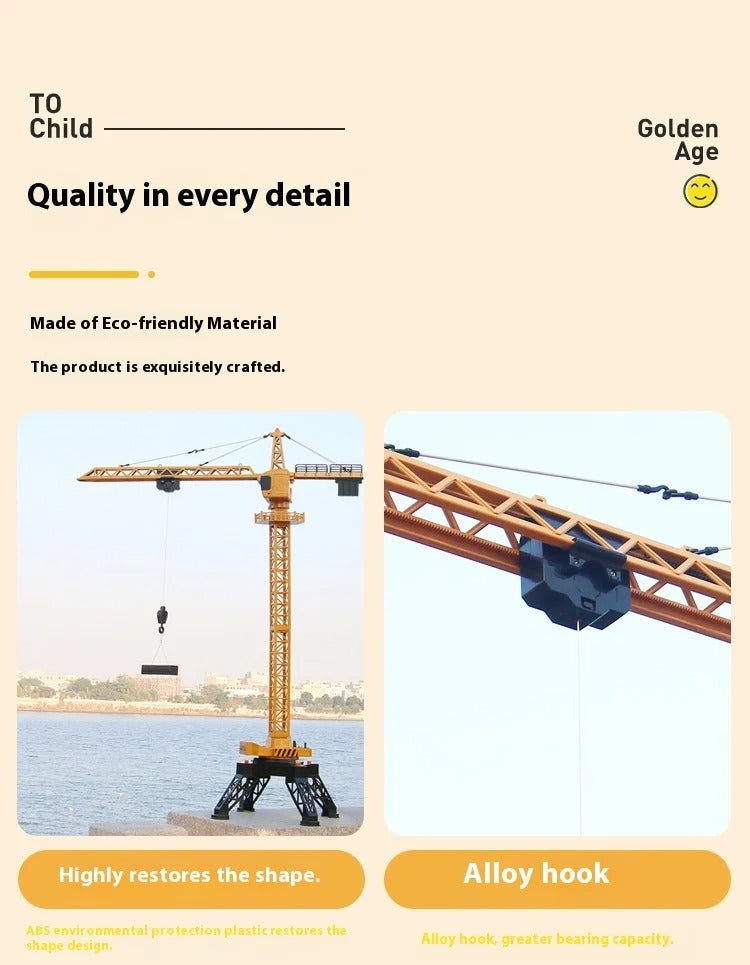 Huina 1585 - 1:14 12CH RC Tower Crane, Semi-Alloy Construction Crane with 2.4GHz Remote Control, 360° Rotation, Working Hook and Trolley, LED Lights, Sound Effects, Rechargeable Battery description image 9