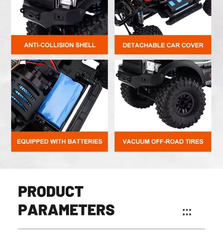 HB Toys HB-ZP1009 - 1:10 Scale 4WD RC Off-Road Climbing Truck, 15 km/h Remote Control Pickup with 540 Brushed Motor, 2.4GHz Control, LED Lights, IPX4 Splash Resistance and 7.4V Battery description image 9