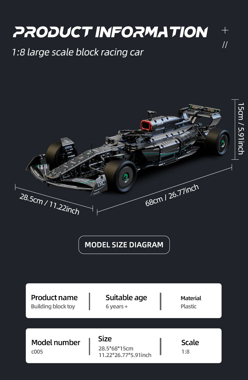 Machine Player 66654 - 1:8 Scale Formula One Racing Car Building Blocks Set, 1778 Pieces, Static Model - RC Upgrade Compatible (Motor, Battery & Remote Control Not Included) description image 9