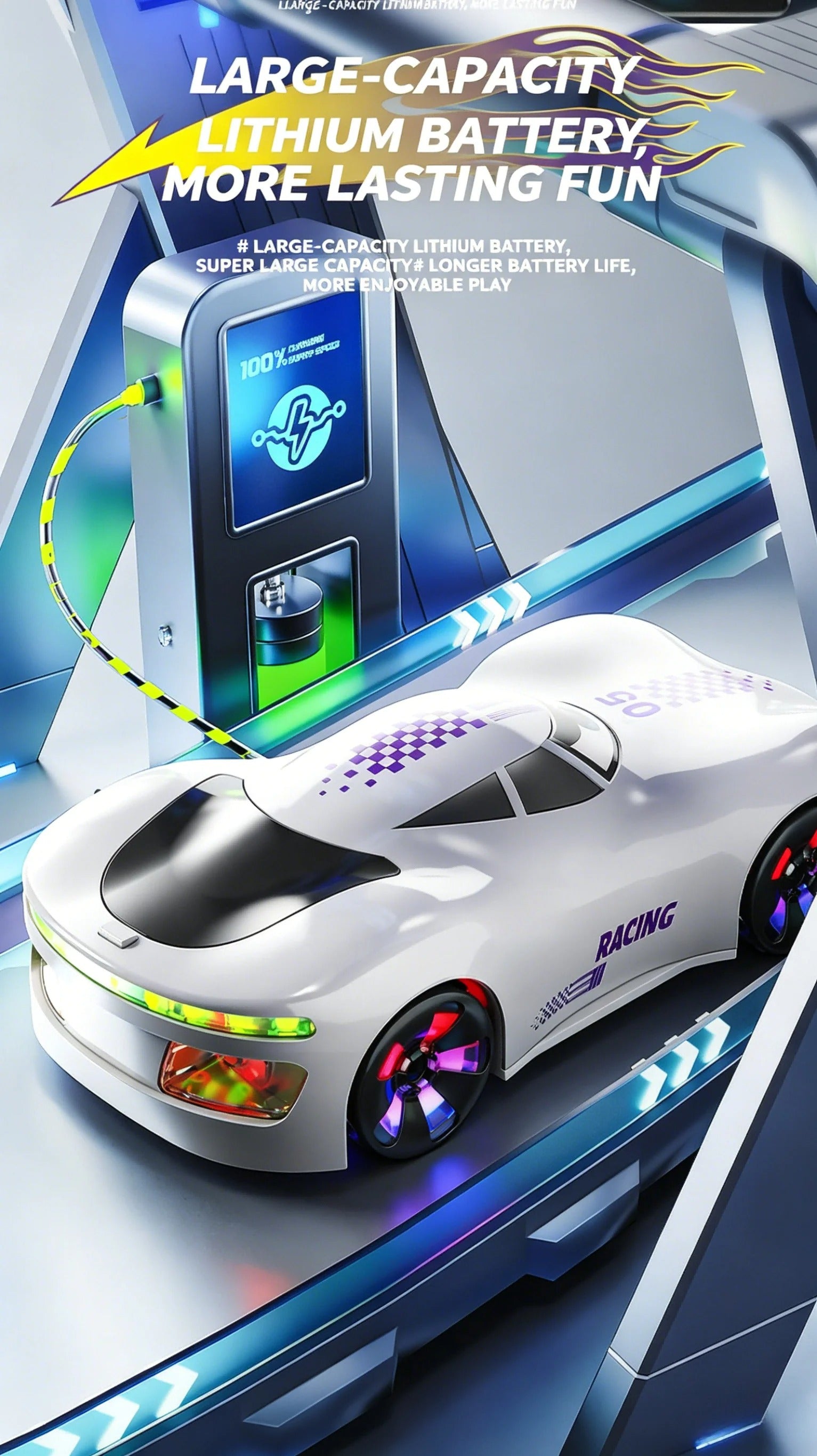 NEW ENERGY Drift Spray Remote Control Stunt Car for Kids, 4WD Rechargeable Sci-Fi Racing Car with 360° Rotation, Mecanum Wheels, Voice Control, Music, LED Lights and Water Spray Effect description image 10