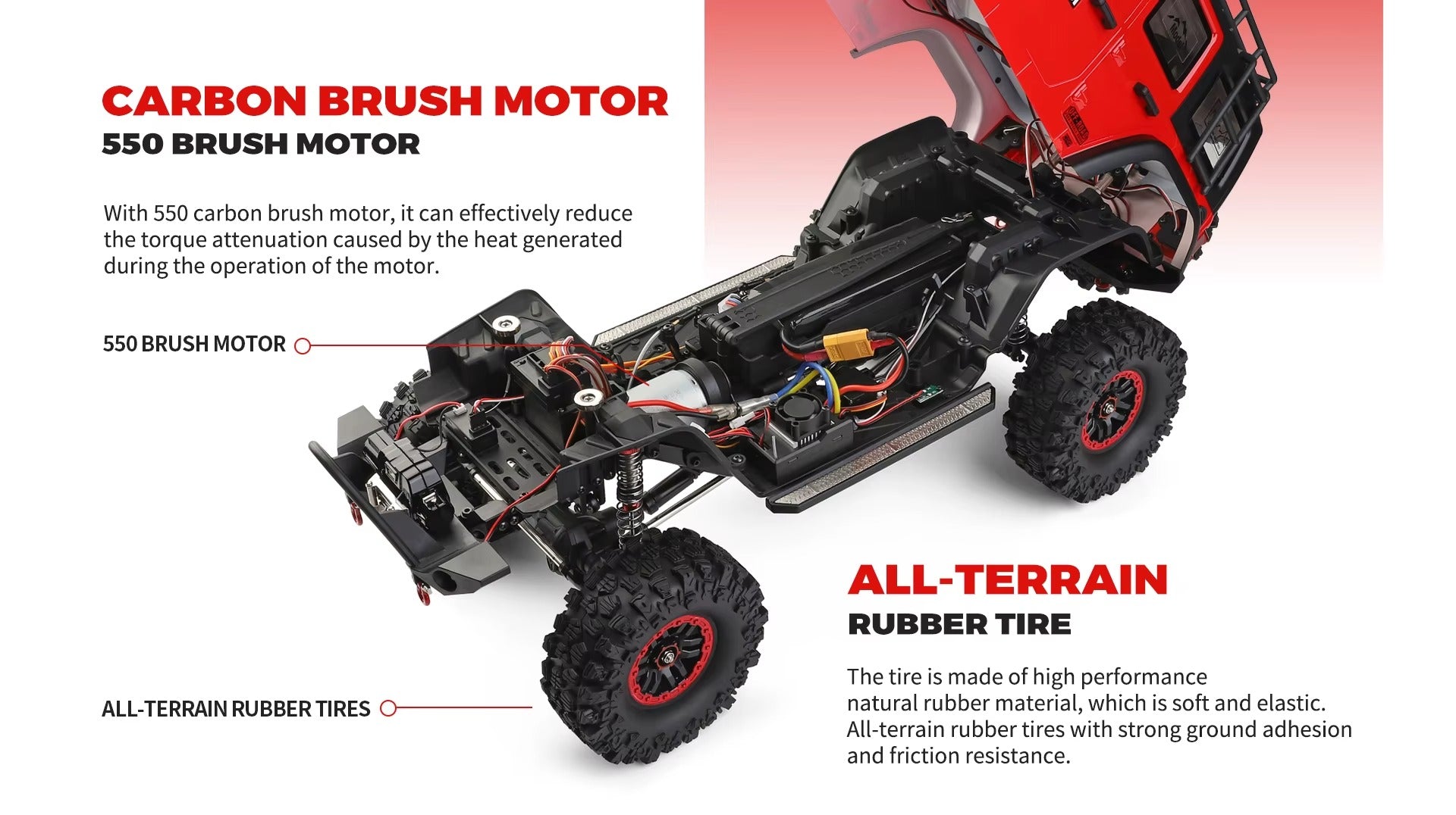 WLtoys 104006 - 1:10 4WD RC Rock Crawler, 2.4GHz Digital Display Remote, 550 Brushed Motor, 2-Speed Gearbox, Front & Rear Differential Locks, Portal Axles, Electric Winch, LED Lights & 7.4V Battery description image 10