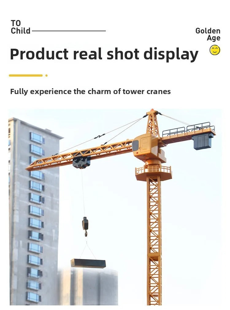Huina 1585 - 1:14 12CH RC Tower Crane, Semi-Alloy Construction Crane with 2.4GHz Remote Control, 360° Rotation, Working Hook and Trolley, LED Lights, Sound Effects, Rechargeable Battery description image 10