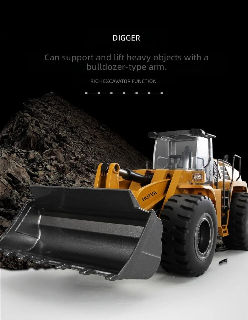 Huina 1583 - 1:14 24CH RC Wheel Loader, Semi-Alloy Construction Vehicle with 2.4GHz Remote Control, Working Metal Bucket and Loader Arm, LED Lights, Sound Effects, Rechargeable Battery Included description image 10