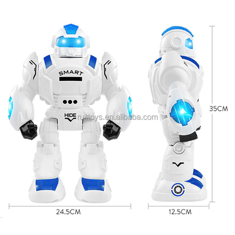 Smart Remote Control Humanoid Robot Toy with Gesture Sensing Music LED Lights Disc Shooting Interactive Walking Robot for Kids