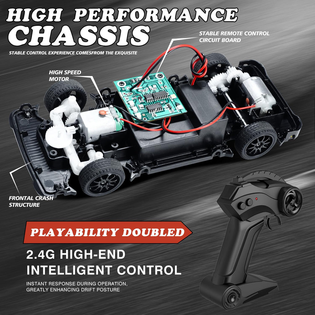 HR 2159 - 1:24 Scale 2.4GHz RC Drift Racing Van, Spinner Cyclone High-Speed Remote Control Car with LED Lights, Rechargeable Battery, USB Charging, 4 Spare Tires, 4 Cones & Drift Racing Accessories