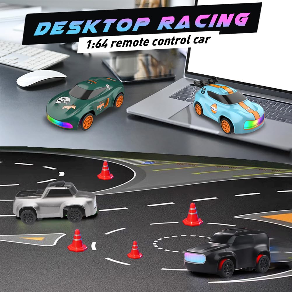 1:64 4WD Mini RC Drift Car with Pistol Remote - 2.4GHz High-Speed Desktop Racing Car with LED Lights & Precision Drift Control