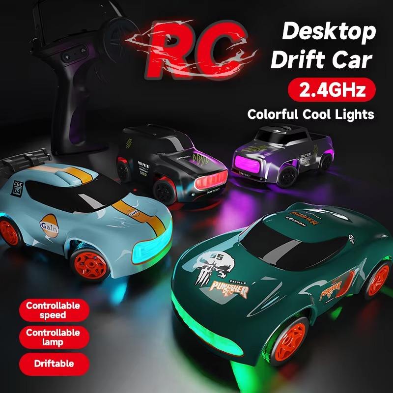 1:64 4WD Mini RC Drift Car with Pistol Remote - 2.4GHz High-Speed Desktop Racing Car with LED Lights & Precision Drift Control