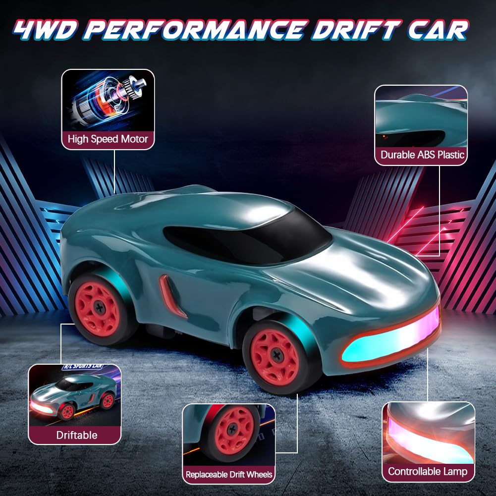 1:64 4WD Mini RC Drift Car with Pistol Remote - 2.4GHz High-Speed Desktop Racing Car with LED Lights & Precision Drift Control