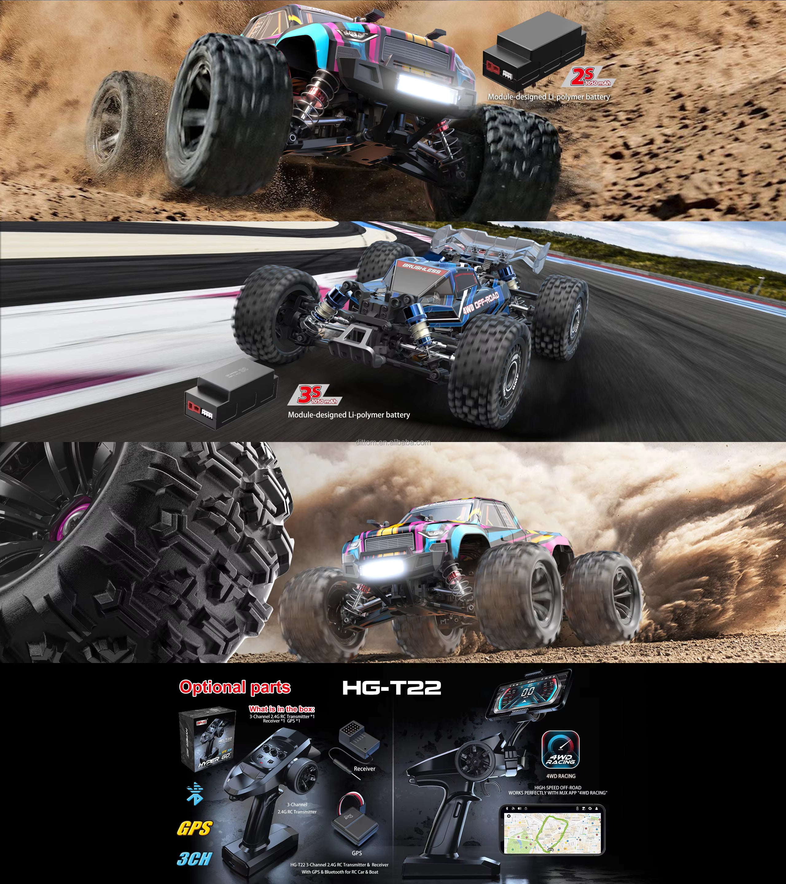 MJX HYPER GO 1/16 4WD OFF-ROAD BRUSHLESS 2S RC MONSTER TRUCK 16209 description image 4
