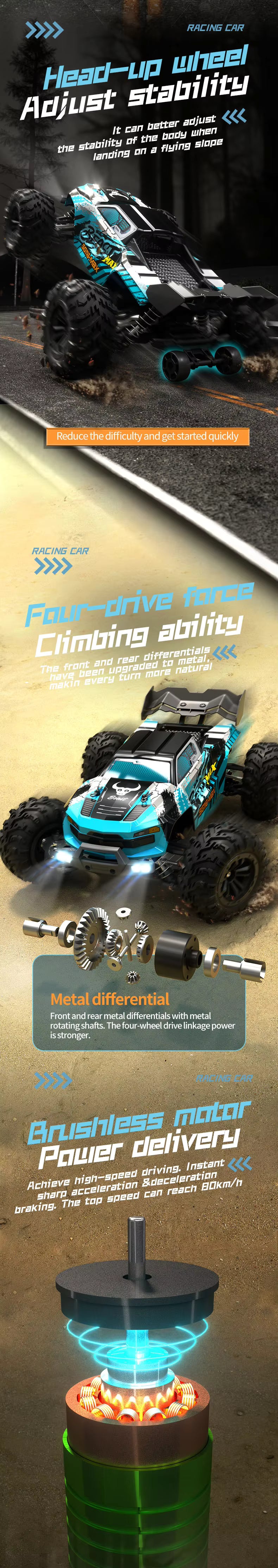 Beast SG116-PRO Brushed Rc Car 1/16 4wd High Speed 40km/h Racing Car Vehicle Toys for Kids 35 Mins Racing Time Sg116 description image 2