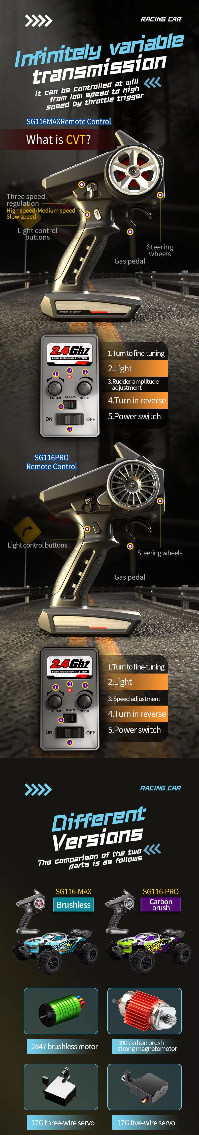 Beast SG116-PRO Brushed Rc Car 1/16 4wd High Speed 40km/h Racing Car Vehicle Toys for Kids 35 Mins Racing Time Sg116 description image 6