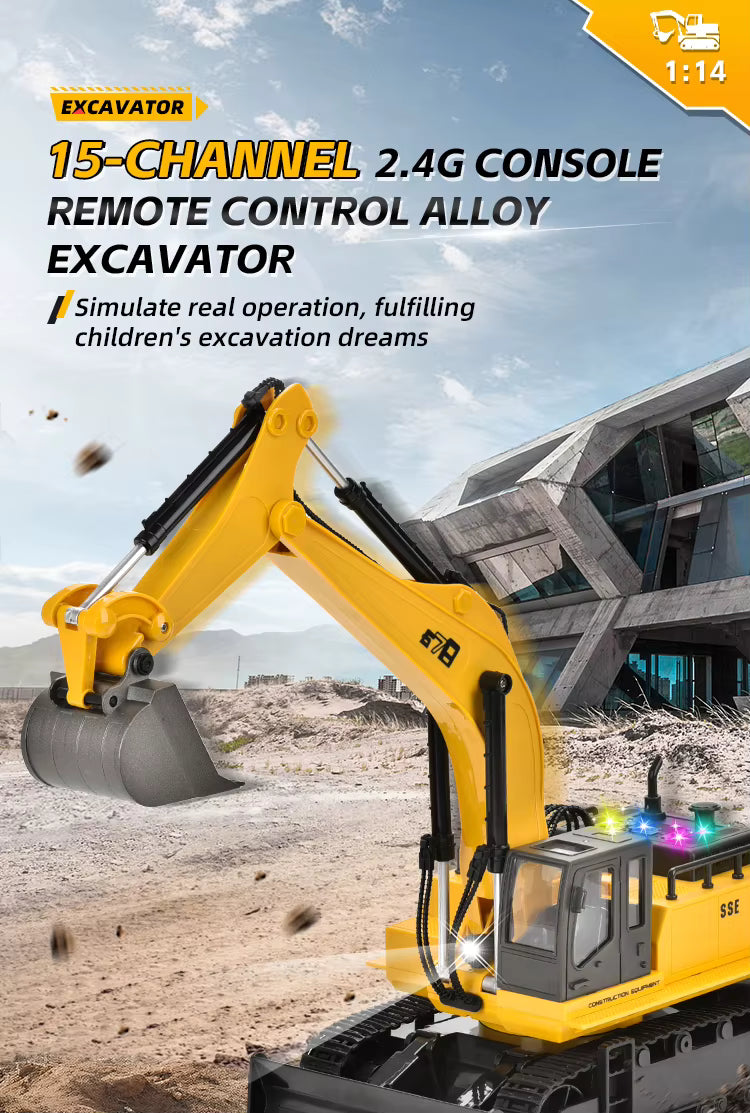 15 Channel 2.4G Remote Control Alloy Track Excavator description image 1