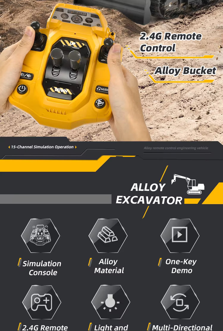 15 Channel 2.4G Remote Control Alloy Track Excavator description image 2