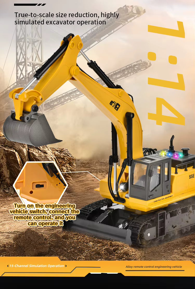 15 Channel 2.4G Remote Control Alloy Track Excavator description image 3