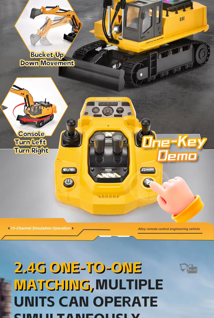15 Channel 2.4G Remote Control Alloy Track Excavator description image 4