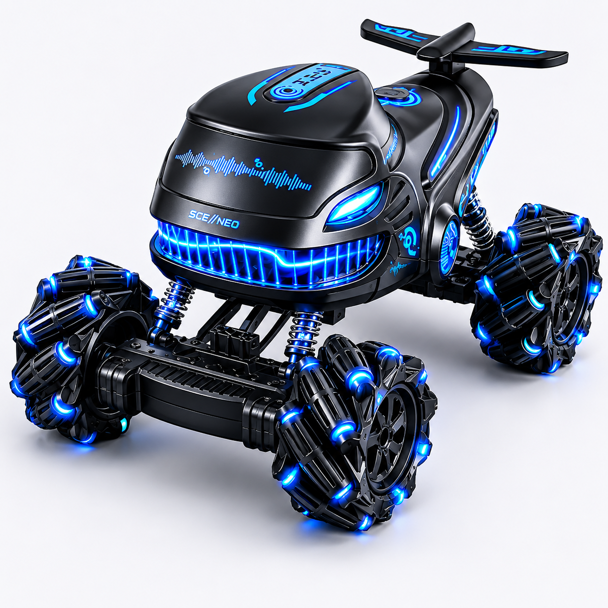 2.4GHz Shark Spray 4WD RC Stunt Car with Drift Racing, Climbing Action, LED Lights & Spray Mist Effects