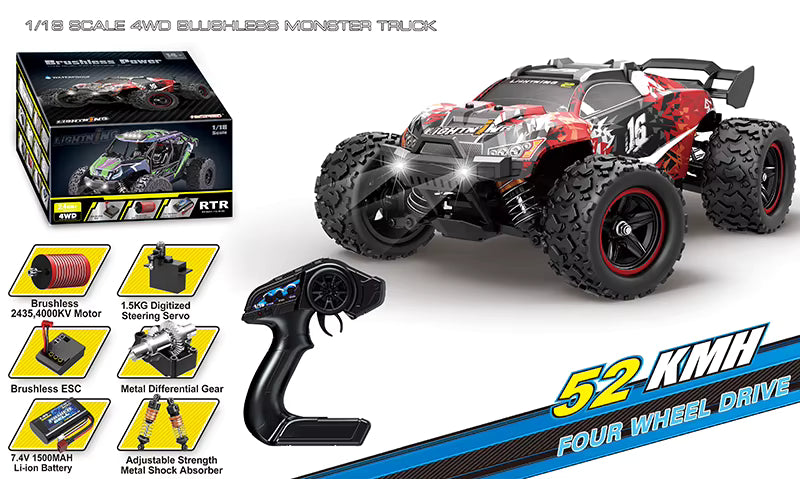 High Speed 52km/h RC Car 2.4GHz 1/18 Brushless 4X4 Off-Road description image 1
