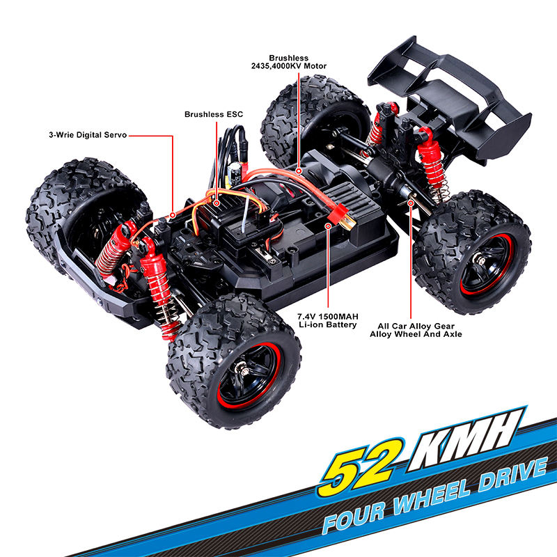 Hospeed 18421 - 1:18 Brushless RC Monster Truck - 4WD 2.4GHz 52km/h High-Speed Off-Road Racing Car with RTR Battery