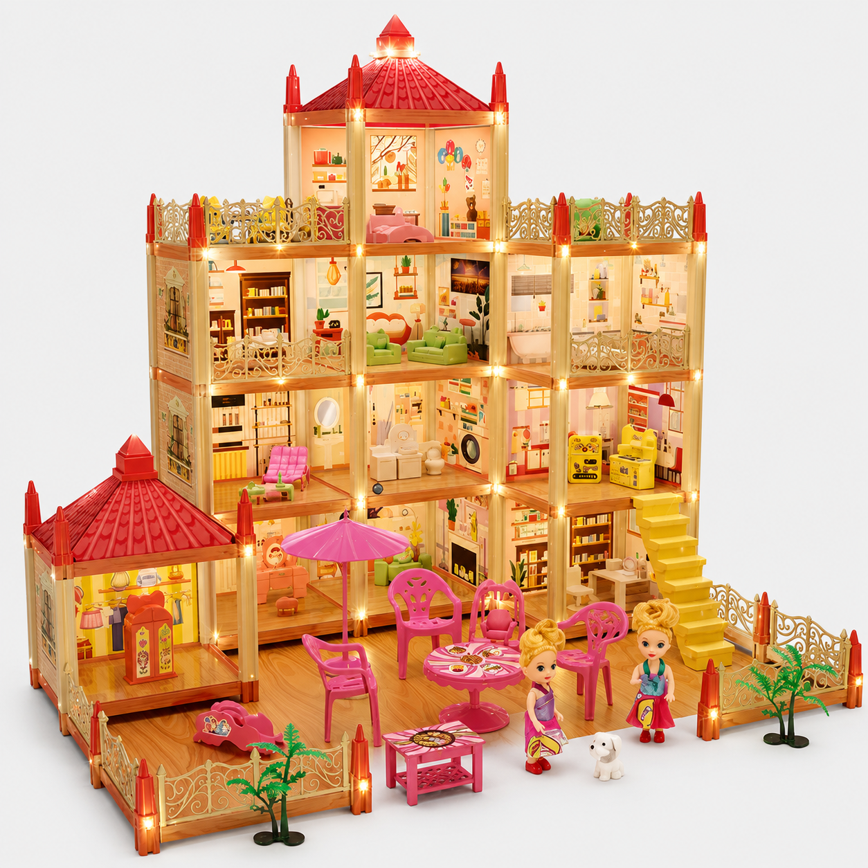 11 Room Luxury Villa Doll House with LED Lights for Kids | Premium Miniature Mansion Play Set with Detailed Rooms for Pretend Play, Storytelling & Creative Fun (Age 3+)