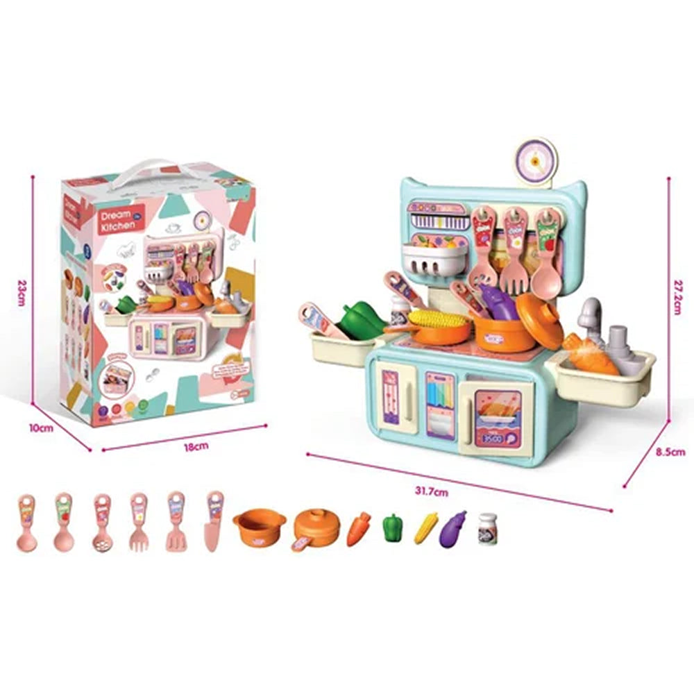 Mini Dream Kitchen Pretend Play Cooking Set with Cookware, Utensils, Vegetables, Sink & Storage Cabinet – Educational Role Play Toy for Kids 3+ Years