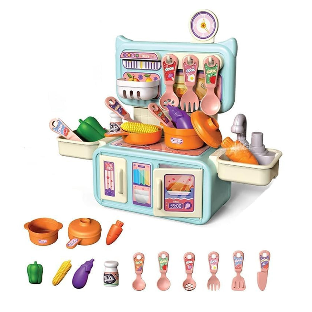 Mini Dream Kitchen Pretend Play Cooking Set with Cookware, Utensils, Vegetables, Sink & Storage Cabinet – Educational Role Play Toy for Kids 3+ Years