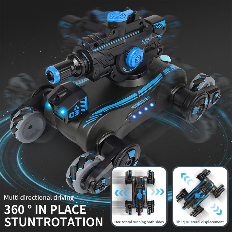 2.4GHz 4WD RC Battle Tank Stunt Car with 360° Rotation, Multidirectional Drift & Shooting Action Toy for Kids